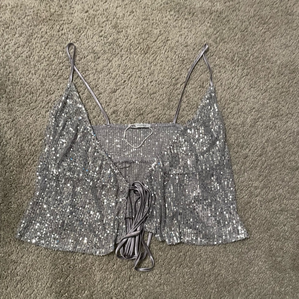 Zara sequin crop top sz M